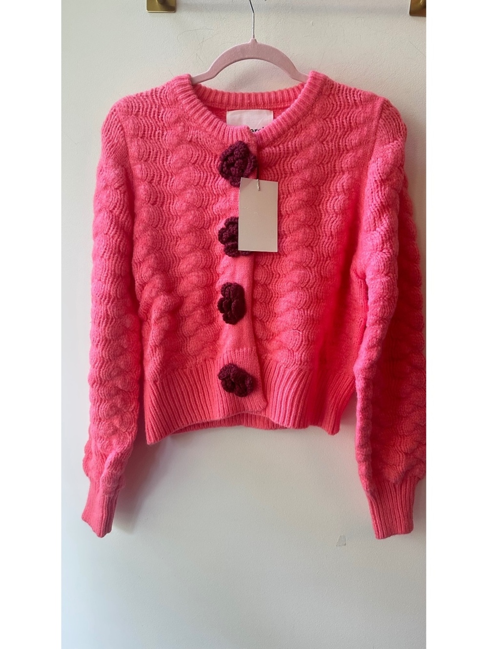 &Merci Bubble Knit Cardigan, Pink 21” Pit to Pit Size M